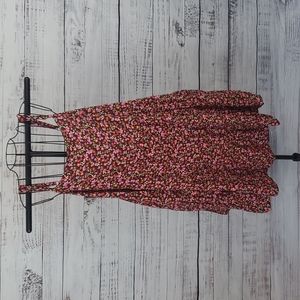 Old Navy brown floral cami tiered ruffle dress white pink red flowers 2 pockets